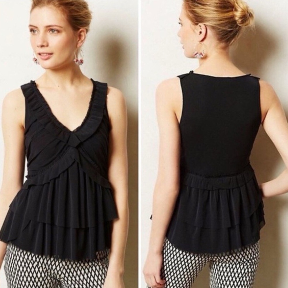 Anthropologie Deletta Amaris Black Ruffled Tank